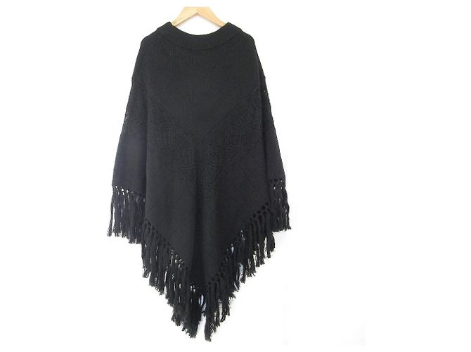 Autre Marque Poncho de punto crochet con flecos COLUMN Negro - vista 2
