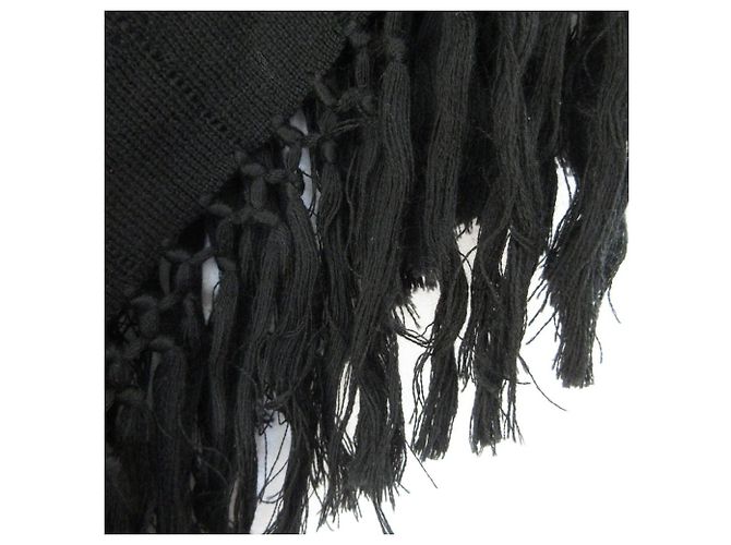 Autre Marque Poncho de punto crochet con flecos COLUMN Negro - vista 4