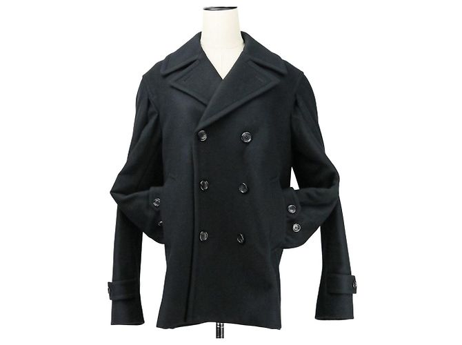 Autre Marque Comme des Garcons Abrigo Pea Coat de lana de doble manga Negro - vista 2
