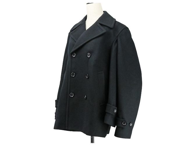Autre Marque Comme des Garcons Abrigo Pea Coat de lana de doble manga Negro - vista 3