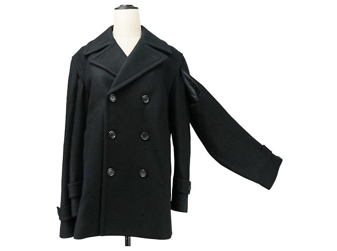 Autre Marque Comme des Garcons Abrigo Pea Coat de lana de doble manga Negro - vista 7