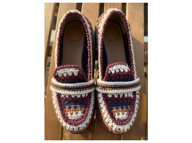 Chloé Mocassini in crochet multicolore Chloe Marrone Bianco Bordò Blu scuro - vista 2