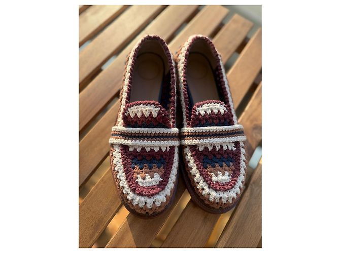 Chloé Mocassini in crochet multicolore Chloe Marrone Bianco Bordò Blu scuro - vista 6