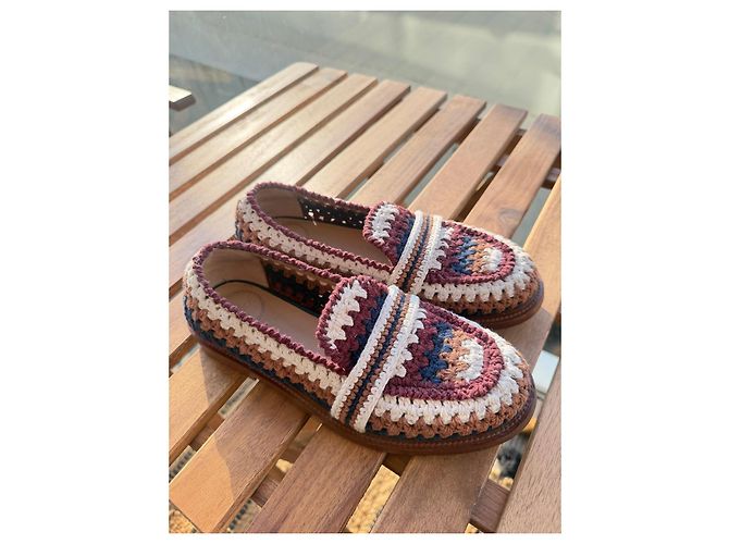 Chloé Mocassini in crochet multicolore Chloe Marrone Bianco Bordò Blu scuro - vista 7