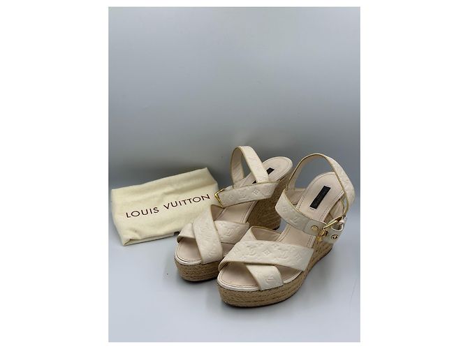 Sandali wedge espadrilles in pelle Monogram Empreinte Louis Vuitton Ivory Donna EU 40 con dust bag Bianco Beige - vista 3