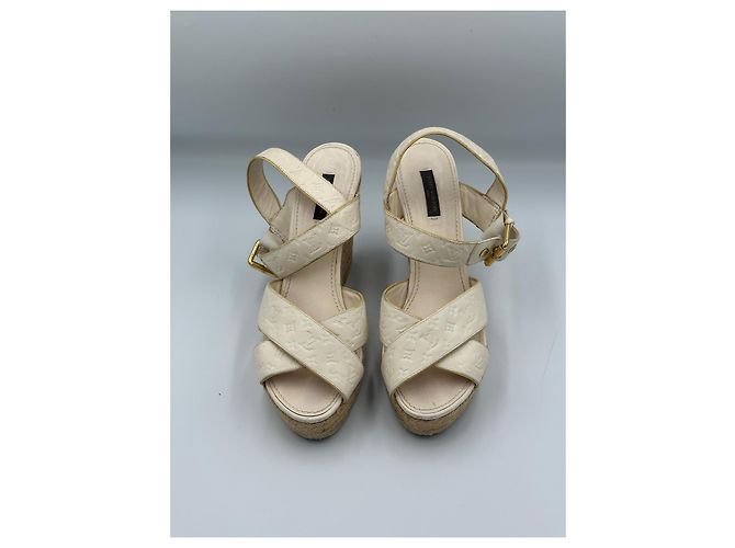 Sandali wedge espadrilles in pelle Monogram Empreinte Louis Vuitton Ivory Donna EU 40 con dust bag Bianco Beige - vista 4