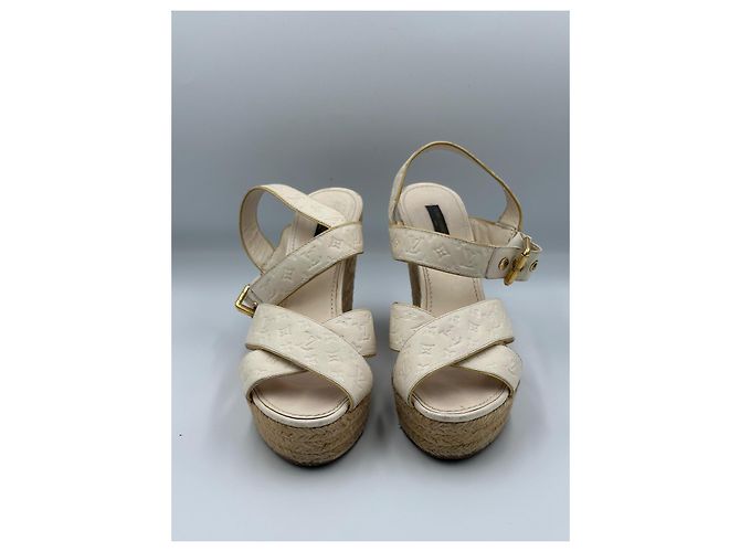 Sandali wedge espadrilles in pelle Monogram Empreinte Louis Vuitton Ivory Donna EU 40 con dust bag Bianco Beige - vista 5