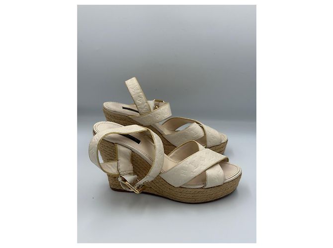 Sandali wedge espadrilles in pelle Monogram Empreinte Louis Vuitton Ivory Donna EU 40 con dust bag Bianco Beige - vista 6