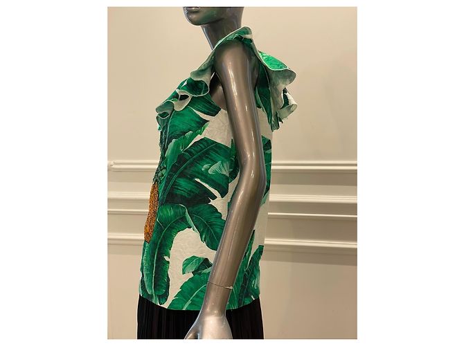 Top Dolce & Gabbana de lentejuelas con estampado tropical de piña Blanco Verde - vista 2