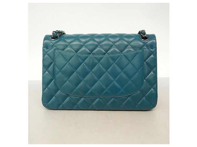 Borsa a tracolla Chanel in pelle d'agnello blu - vista 13