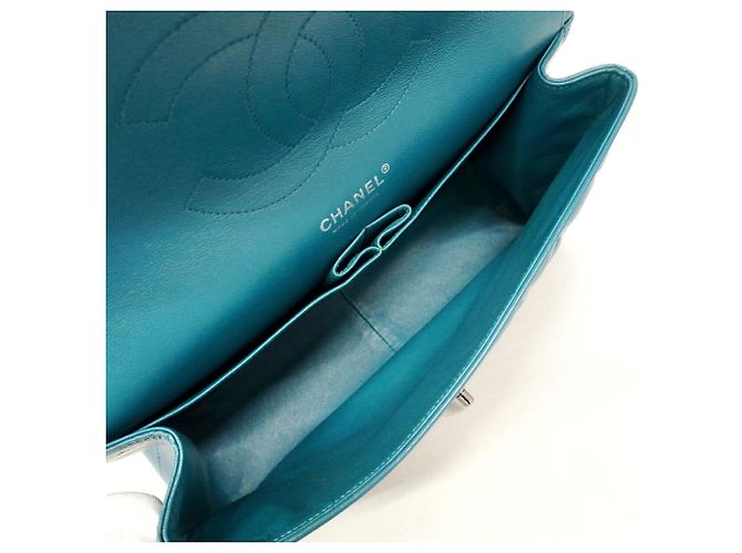 Borsa a tracolla Chanel in pelle d'agnello blu - vista 4