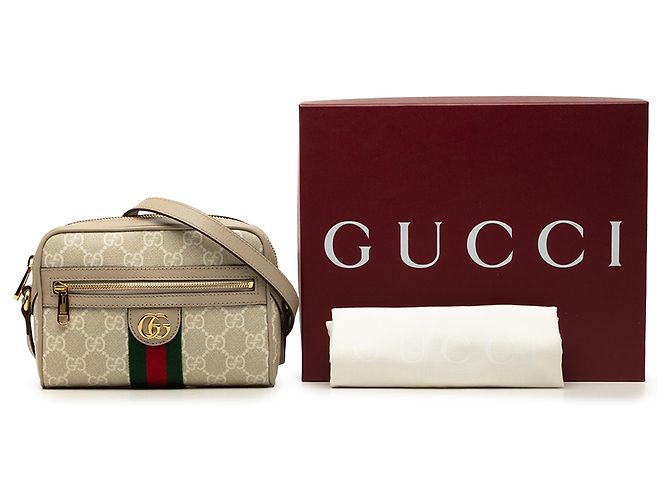 Gucci Mini Borsa a Tracolla Ophidia Web in GG Supreme Marrone Beige - vista 7
