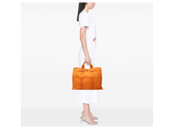 Hermès Orange Canvas Fourre Tout MM Arancione - vista 6