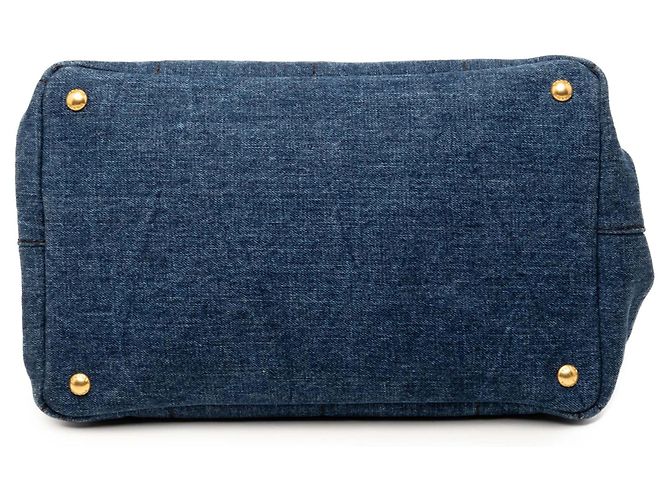 Borsa Tote Prada in Denim Blu Canapa Logo - vista 3
