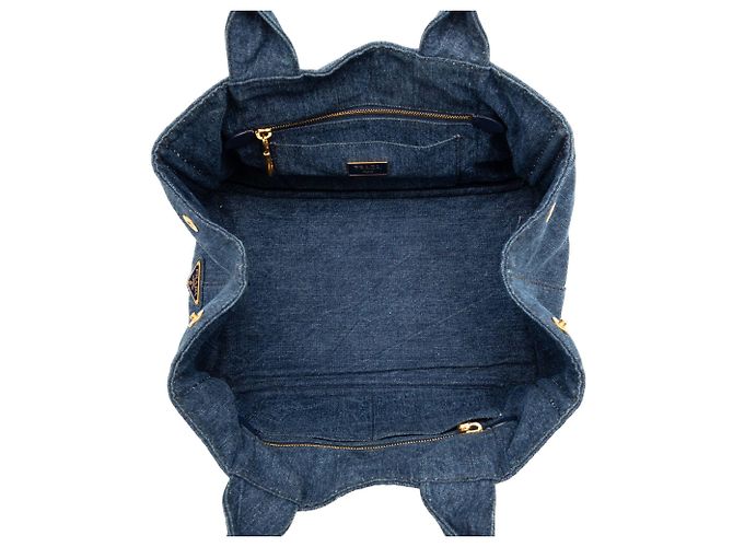 Borsa Tote Prada in Denim Blu Canapa Logo - vista 4