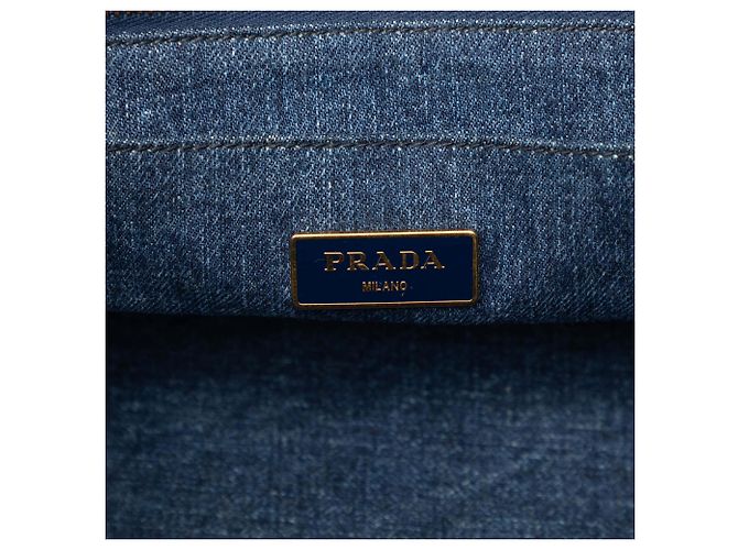 Borsa Tote Prada in Denim Blu Canapa Logo - vista 5