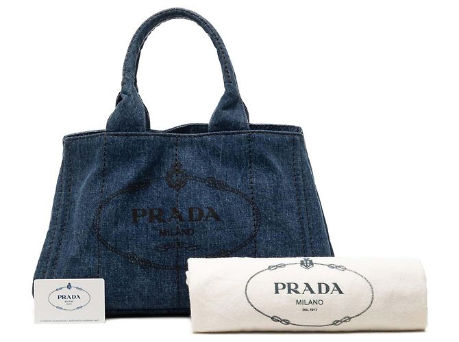 Borsa Tote Prada in Denim Blu Canapa Logo - vista 7
