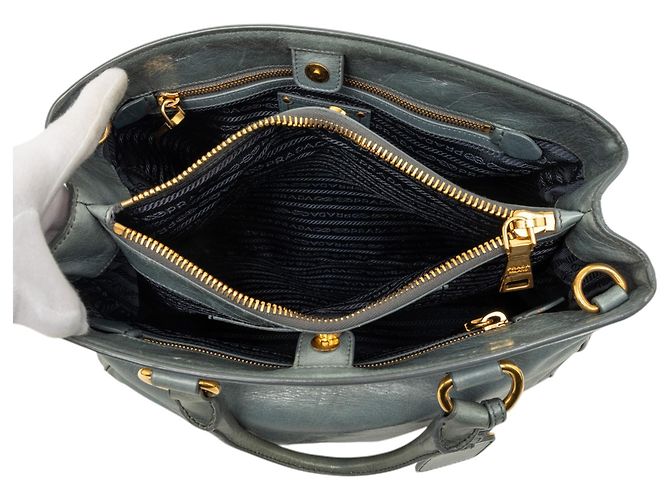 Borsa Satchel Prada Blue Vitello Shine Blu chiaro - vista 4