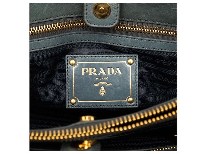 Borsa Satchel Prada Blue Vitello Shine Blu chiaro - vista 5