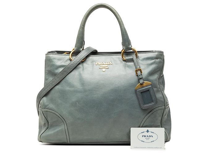 Borsa Satchel Prada Blue Vitello Shine Blu chiaro - vista 7