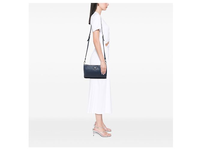 Prada Blue Vitello Daino Crossbody Blu navy - vista 6