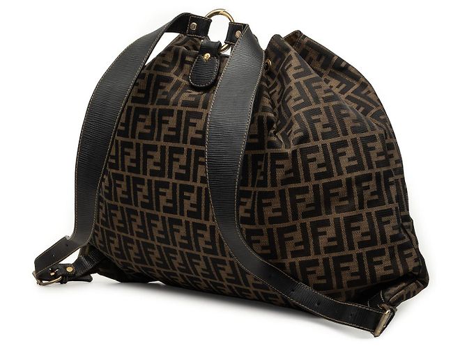 Fendi Rucksack mit Kordzug aus braunem Zucca Canvas - Ansicht 2