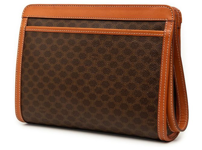 Céline Clutch Celine Brown Macadam Coated Canvas Marrone - vista 2