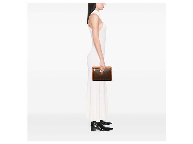 Céline Clutch Celine Brown Macadam Coated Canvas Marrone - vista 7