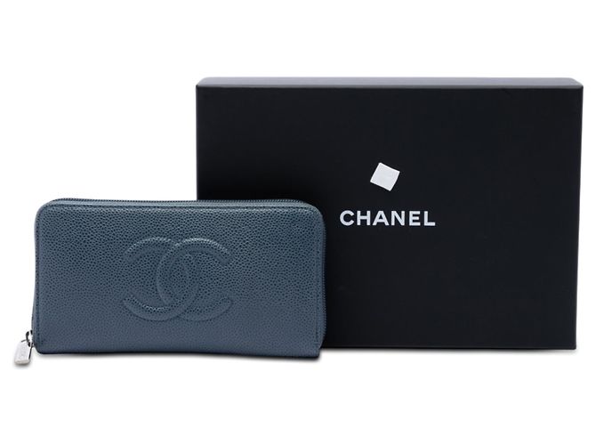 Cartera larga con cremallera Chanel Blue CC Caviar Azul - vista 7