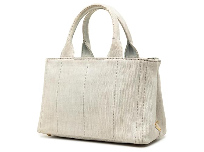 Prada Small Denim Canapa Logo Tote Grau Braun - Ansicht 2