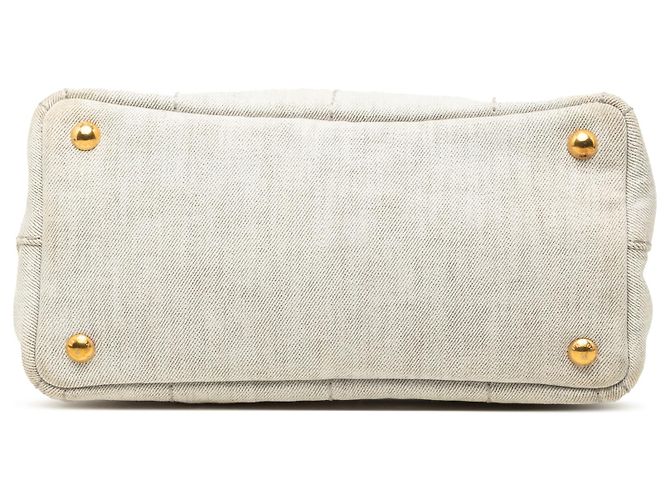 Prada Small Denim Canapa Logo Tote Grau Braun - Ansicht 3