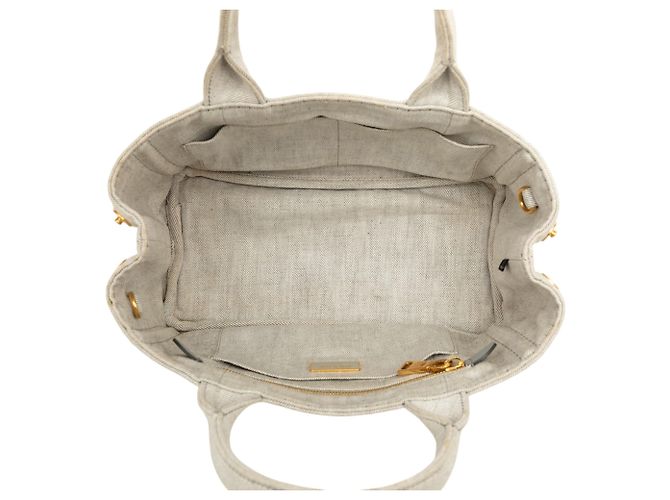 Prada Small Denim Canapa Logo Tote Grau Braun - Ansicht 4
