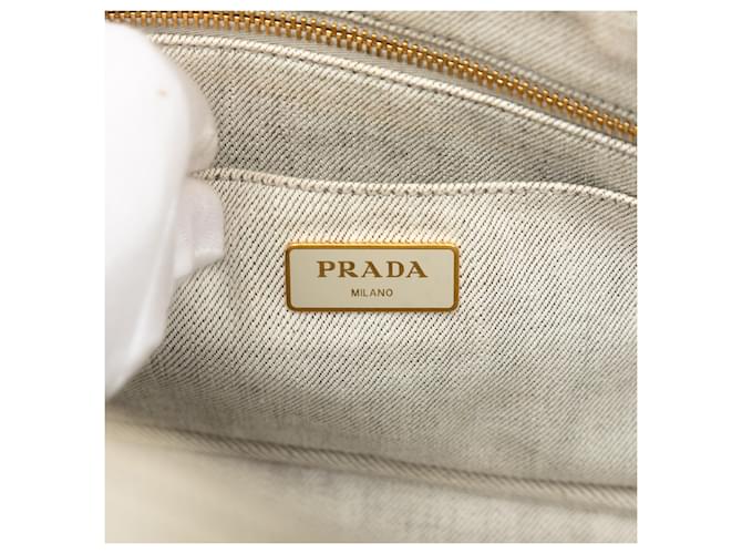 Prada Small Denim Canapa Logo Tote Grau Braun - Ansicht 5
