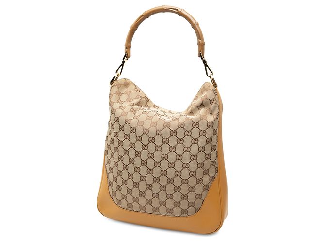 Bamboo Borsa Satchel Gucci in tela GG beige con manico in bambù e Web - vista 2