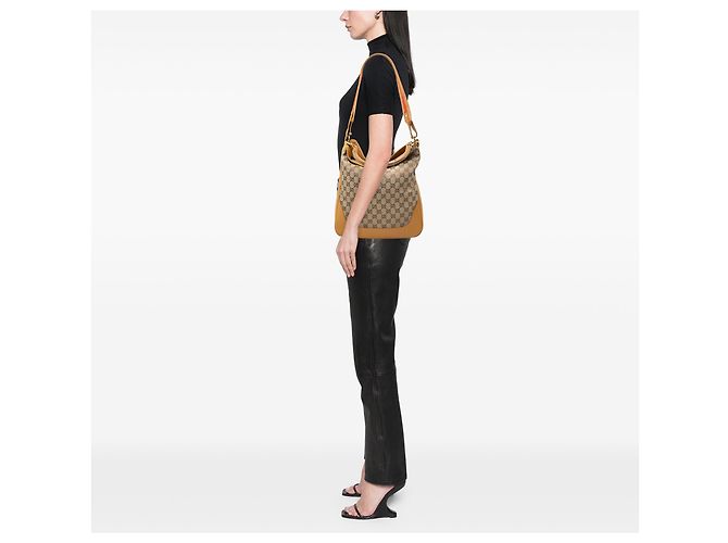 Bamboo Borsa Satchel Gucci in tela GG beige con manico in bambù e Web - vista 6