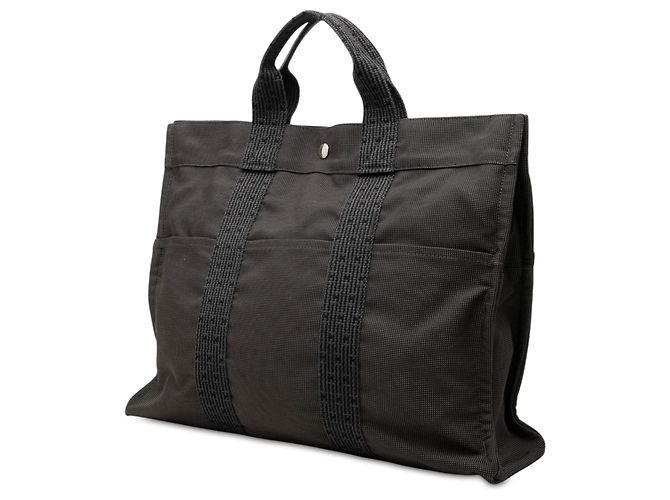 Hermès Gray Canvas Herline MM Marrone Grigio antracite - vista 2