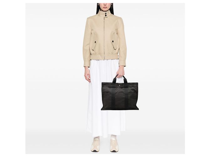 Hermès Gray Canvas Herline MM Marrone Grigio antracite - vista 6