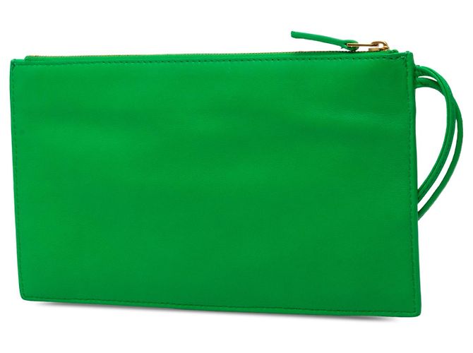 Pouch Bottega Veneta in pelle verde con tasca zip - vista 2
