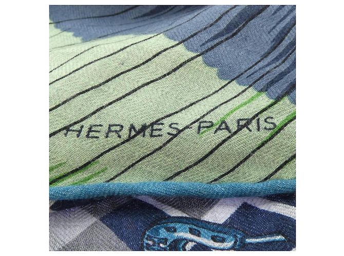 Hermès Foulard/Stola Hermes Cheval Punk Losange Marrone Blu - vista 5