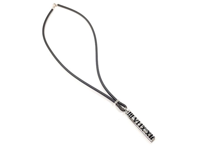 Tiffany & Co Collana Tiffany Atlas Bar in argento e gomma - vista 3