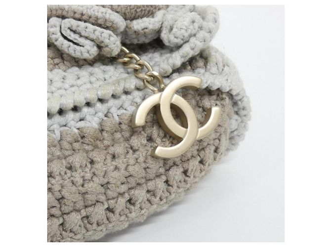 Borsa a tracolla in maglia beige Chanel - vista 5