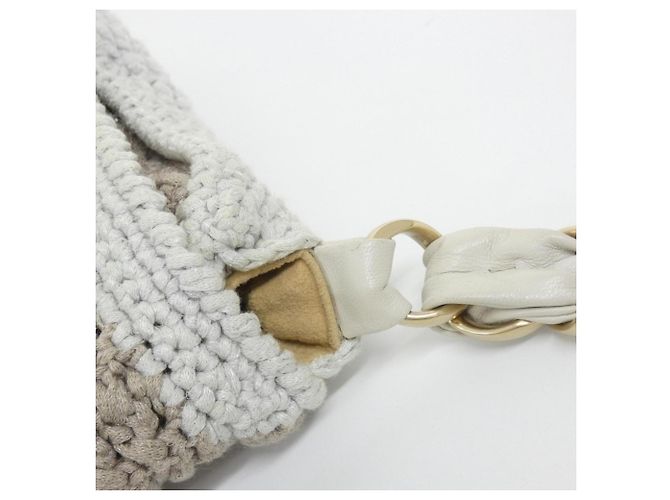 Borsa a tracolla in maglia beige Chanel - vista 6