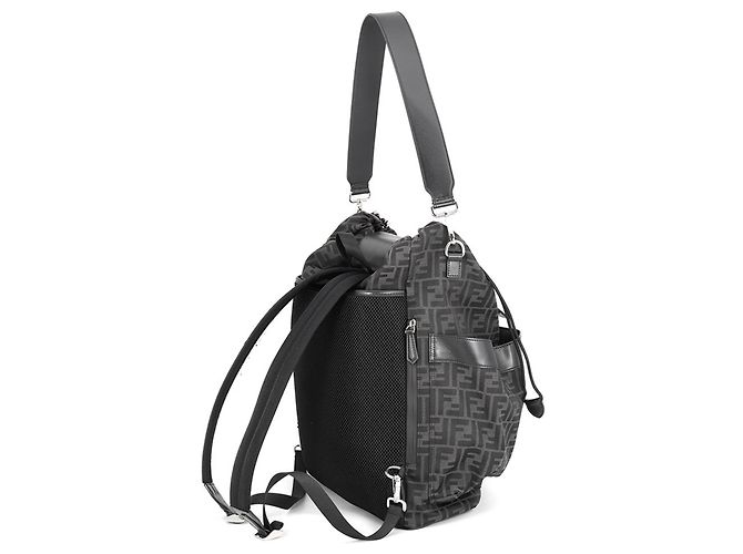 Fendi FF Jacquard Leder-Rucksack mit Kordzug Schwarz - Ansicht 2