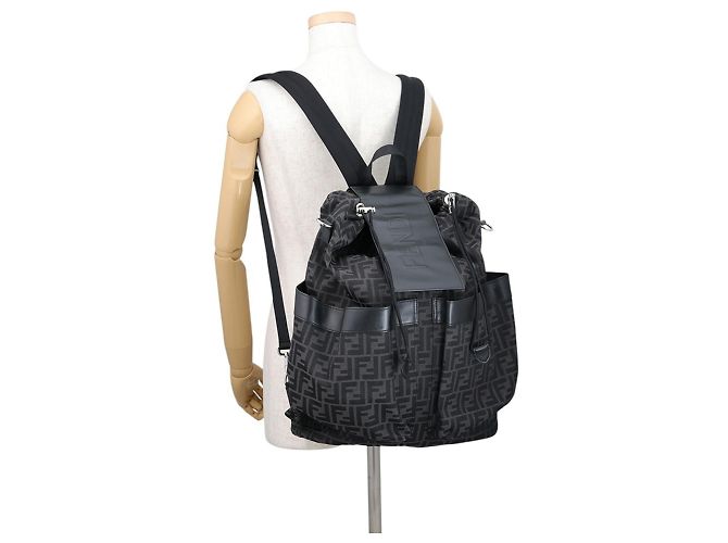 Fendi FF Jacquard Leder-Rucksack mit Kordzug Schwarz - Ansicht 5