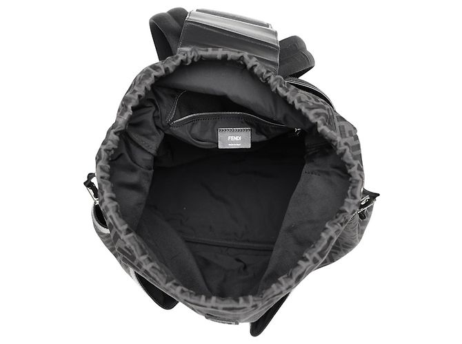 Fendi FF Jacquard Leder-Rucksack mit Kordzug Schwarz - Ansicht 6
