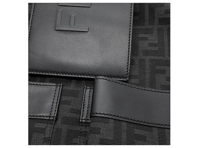 Fendi FF Jacquard Leder-Rucksack mit Kordzug Schwarz - Ansicht 7