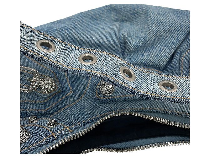 Borsa a spalla Balenciaga Le Cagole XS in denim distressed Blu - vista 12