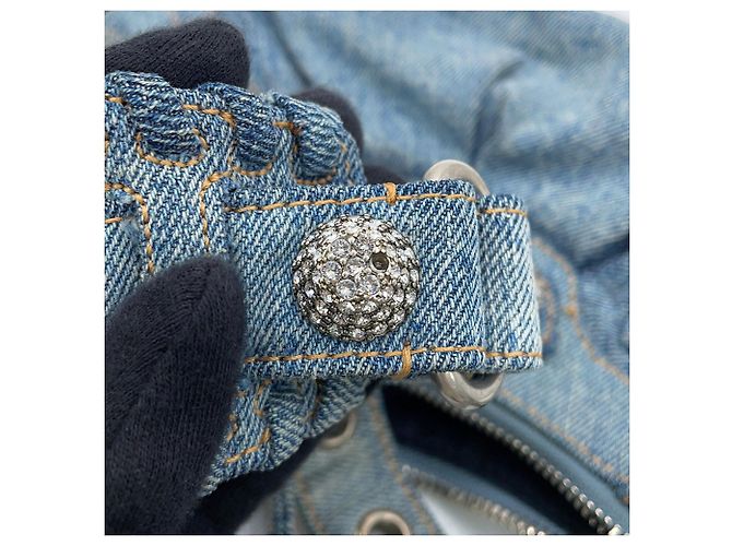 Borsa a spalla Balenciaga Le Cagole XS in denim distressed Blu - vista 13