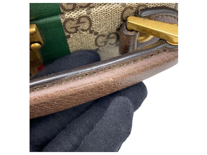 Borsa Gucci Ophidia GG Supreme Savoy Marrone Verde - vista 15
