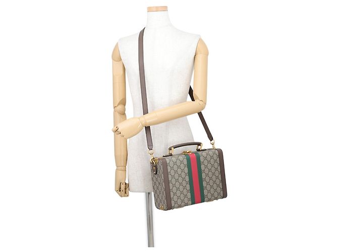 Borsa Gucci Ophidia GG Supreme Savoy Marrone Verde - vista 5